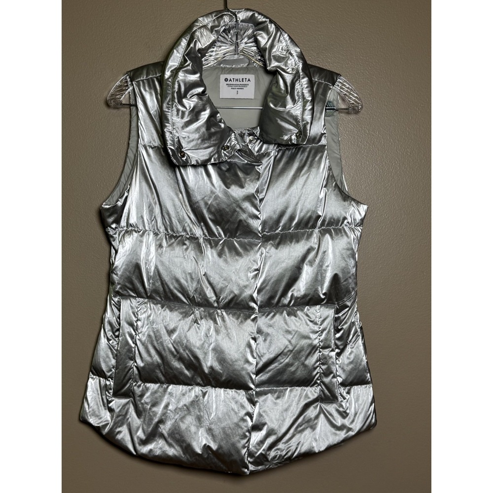 Athleta Responsible Down Arch Vest Metallic Silver Puffer S S/983667-00